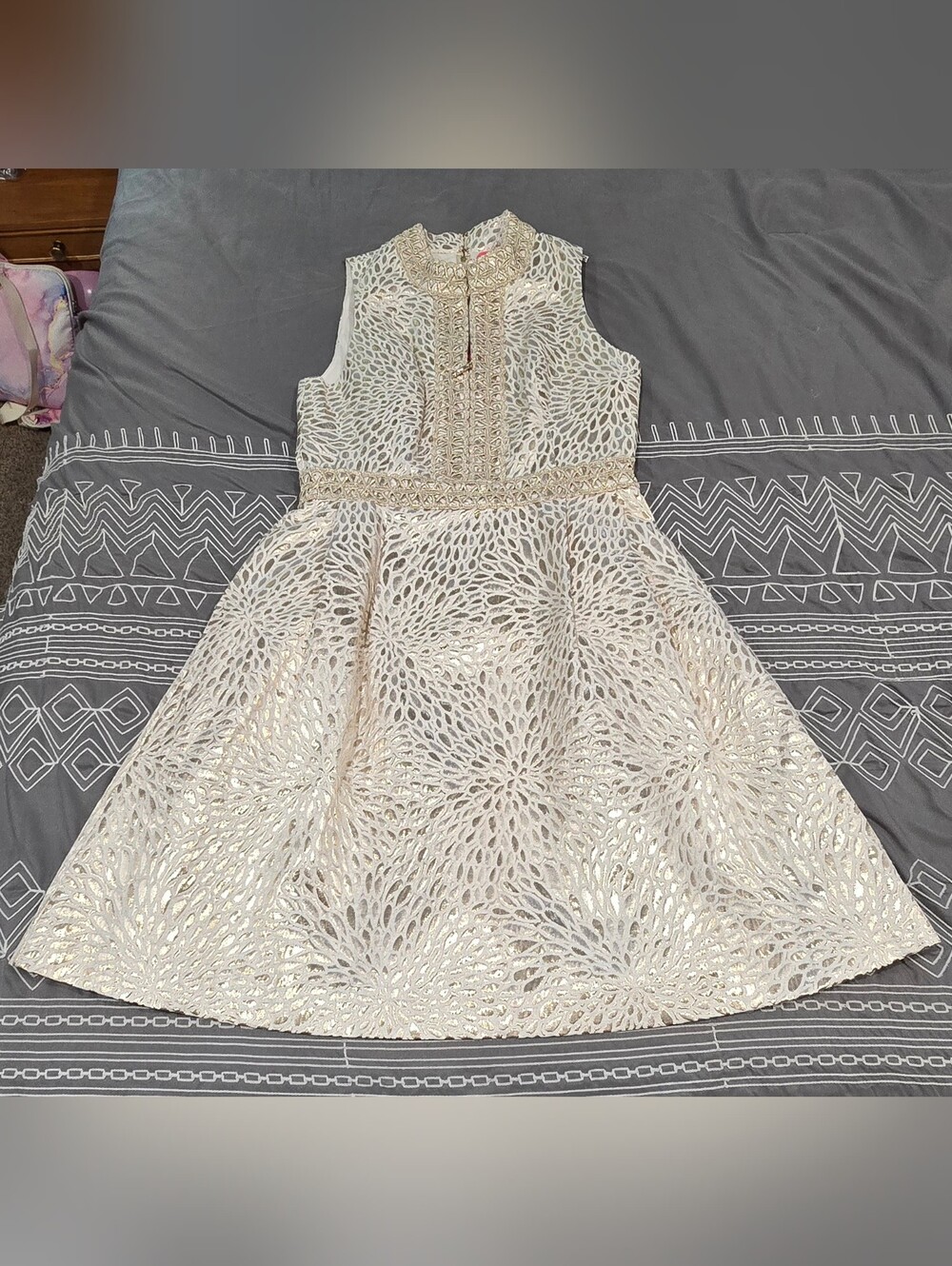 Lilly Pulitzer Franci Dress In Gold Metallic Lagoon Jacquard Size 4